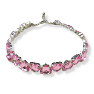 Κολιέ Choker στρας με ροζ καρδιές - καρδιά, τσόκερ, κοντά, plexi glass, κοσμήματα