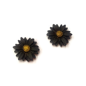 Flowers - Καρφωτά σκουλαρίκια λουλούδια από μαύρο πηλό - πηλός, λουλούδι, καρφωτά, ατσάλι, καρφάκι - 2