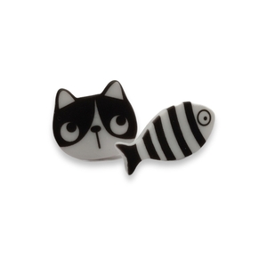 Σκουλαρίκια γάτα - ψαράκι - πλαστικό, ψάρι, καρφωτά, μικρά, γατούλα