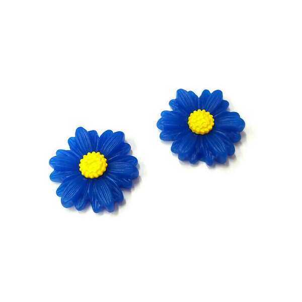 Flowers - Καρφωτά σκουλαρίκια λουλούδια από μπλε πηλό - πηλός, λουλούδι, καρφωτά, ατσάλι, καρφάκι - 2