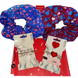 Scrunchies σετ 2 τμχ Valentines hair gift box - ύφασμα, καρδιά, αγ. βαλεντίνου, hair clips