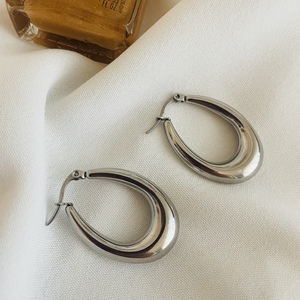 Oval earrings - κρίκοι, μικρά, ατσάλι, με κλιπ - 3