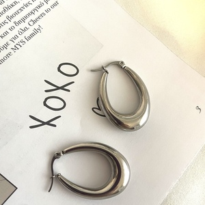 Oval earrings - κρίκοι, μικρά, ατσάλι, με κλιπ