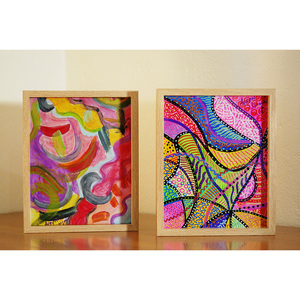 Colorful Paths - Ζωγραφική δυο όψεων σε Mixed Media Paper, σε επιτραπέζια ξύλινη κορνίζα - πίνακες & κάδρα, πίνακες ζωγραφικής