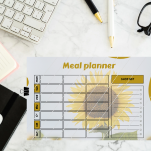 Εβδομαδιαίο meal planner με λίστα για ψώνια | Sunflower - κάρτες, φύλλα εργασίας