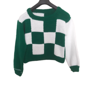 Checkered πουλόβερ - μαλλί, ακρυλικό, crop top, μακρυμάνικες