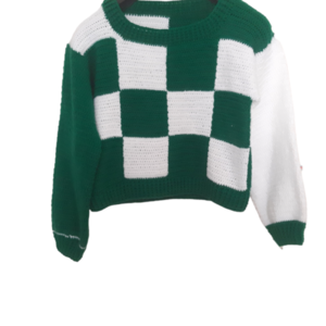 Checkered πουλόβερ - μαλλί, ακρυλικό, crop top, μακρυμάνικες - 5