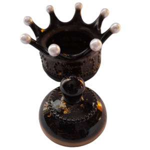 Βαζάκι Crown με υγρό γυαλί μαύρο - χρυσό - λευκές χάντρες - βάζα & μπολ, κορώνα, ρητίνη, σπίτι, εποξική ρητίνη