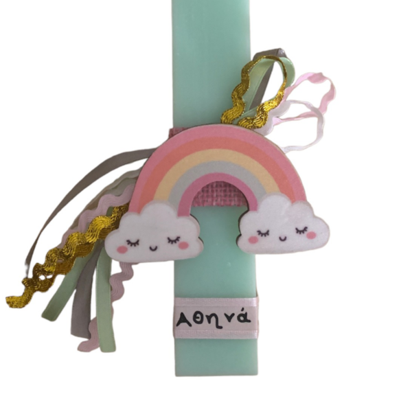 Αρωματική λαμπάδα Ουράνιο τόξο με όνομα - κορίτσι, λαμπάδες, γάτα, για παιδιά - 2