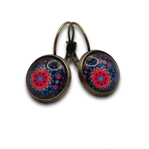 Vintage σκουλαρίκια 12mm red and blue - γυαλί, ορείχαλκος, λουλούδι, μικρά, κρεμαστά