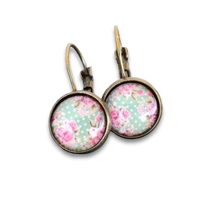 Vintage σκουλαρίκια 12mm pink romance - ορείχαλκος, λουλούδι, μικρά, κρεμαστά, γάντζος