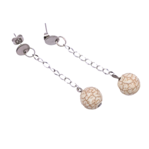 Σκουλαρίκια με χαολίτη σε ατσάλινη αλυσίδα-6εκ - ημιπολύτιμες πέτρες, ατσάλι, κρεμαστά, μεγάλα, καρφάκι