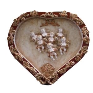 Ξύλινη, επιτοίχια καρδιά, διακοσμημένη με αγγέλους Ρομαντικη διακοσμηση - πίνακες & κάδρα