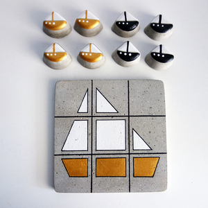 Τσιμεντένια Τρίλιζα " ΚΑΡΑΒΑΚΙΑ" (μαύρο - χρυσό) 15X15 - ζωγραφισμένα στο χέρι, τσιμέντο, καράβι, τρίλιζα, σετ δώρου - 3
