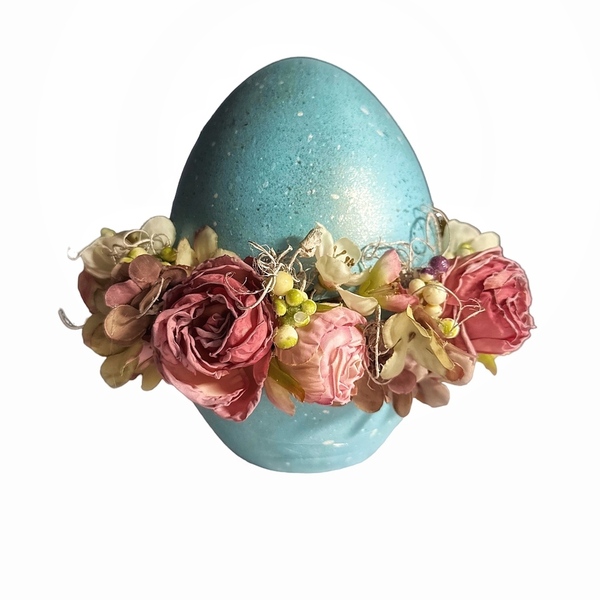 Μεγάλο κεραμικό αυγό με παιωνια και ορτανσίες 19 εκατοστά - λουλούδια, αυγό, διακοσμητικά, για ενήλικες - 2