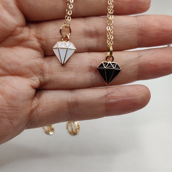 Κολιέ διαμάντι με αλυσίδα σε χρυσό χρώμα - charms, κοντά, ατσάλι, ελαφρύ - 3
