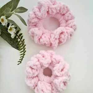 Cloudy Scrunchie Ροζ large - νήμα, χειροποίητα, λαστιχάκια μαλλιών