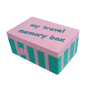 Ξύλινο χειροποίητο Travel Memory Box - Ροζ/ Μέντα 30*20*13,5εκ. - 4