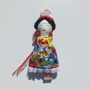 Πασχαλινή λαμπάδα με υφασμάτινη κούκλα Φρίντα - κορίτσι, λαμπάδες, frida kahlo, για παιδιά, για εφήβους - 2