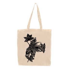 Tote Bag Υφασμάτινη Flower Μαύρο 48x32 - ώμου, all day, δερματίνη, tote, πάνινες τσάντες