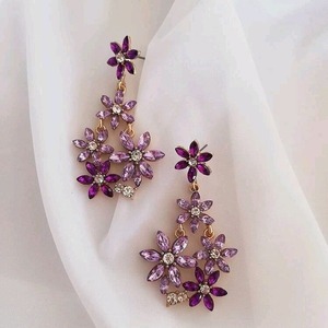 Violet σκουλαρίκια - ορείχαλκος, λουλούδι, κρεμαστά, καρφάκι, φθηνά