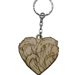 Μπρελόκ καρδιά με κύματα 5cm - ξύλο, μπρελοκ κλειδιών