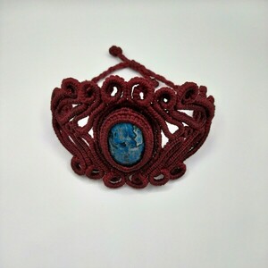 Red Passion Bracelet - ημιπολύτιμες πέτρες, μακραμέ, boho, χεριού, αυξομειούμενα - 2