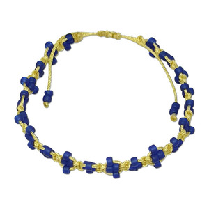 Βραχιολι Μακραμέ Χρυσό Κορδόνι Μπλε Χάντρες Miyuki - νήμα, μακραμέ, χάντρες, χεριού, αυξομειούμενα