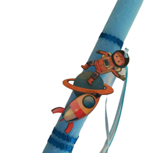 Λαμπάδα μπλε 30 εκατοστών με θέμα το διάστημα - αγόρι, λαμπάδες, για παιδιά, για μωρά, πύραυλοι