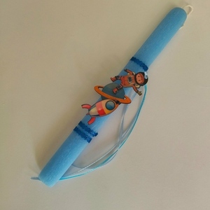 Λαμπάδα μπλε 30 εκατοστών με θέμα το διάστημα - αγόρι, λαμπάδες, για παιδιά, για μωρά, πύραυλοι - 3