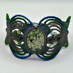 Sea Dream Bracelet - ημιπολύτιμες πέτρες, μακραμέ, boho, χεριού, αυξομειούμενα - 2