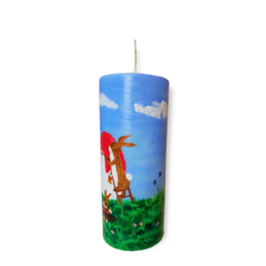 Κερί με πασχαλινά κουνελάκια /18χ7 /πολύ μεγάλο/ ζωγραφισμένο/ χειροποίητο - ζωγραφισμένα στο χέρι, κερί, διακοσμητικά, για ενήλικες, δώρο πάσχα - 4