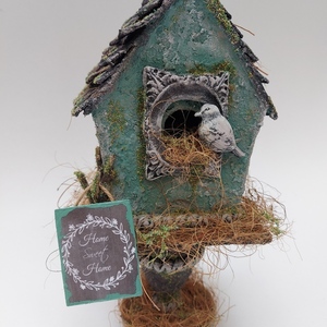 "Home sweet home" διακοσμητικό birdhouse - χαρτί, σπίτι, πηλός, διακοσμητικά, πουλάκι