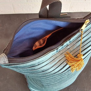Τσαντα πλατης χειροποιητο backpack με πλισέ βελούδο - ύφασμα, πλάτης, σακίδια πλάτης, μεγάλες, all day - 3