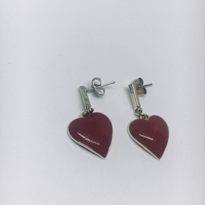 Σκουλαρίκια με καρδια με σμάλτο - ορείχαλκος, σμάλτος, μικρά, ατσάλι, κρεμαστά - 3