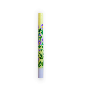 μωβ μαργαρίτες σε κίτρινο φόντο/ λαμπάδα/ κύλινδρος/ 40 εκ./ ζωγραφισμένη - λουλούδια, λαμπάδες, για παιδιά, για ενήλικες, για εφήβους - 3