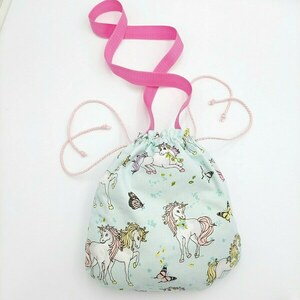 Παιδική τσάντα πουγκί μονόκερος 25x25 - ύφασμα, κορίτσι, πουγκί, χιαστί, πάνινες τσάντες