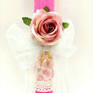 Λαμπάδα αρωματική ροζ 33cm με σκουλαρίκια πεταλούδες - κορίτσι, λαμπάδες, για παιδιά - 2