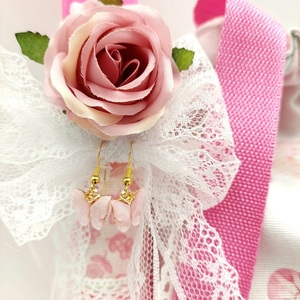 Λαμπάδα αρωματική ροζ 33cm με σκουλαρίκια πεταλούδες - κορίτσι, λαμπάδες, για παιδιά - 3