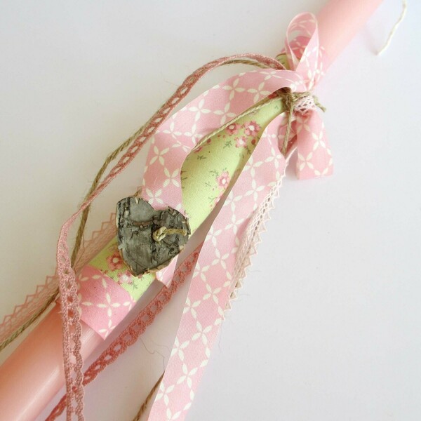 Λαμπάδα αρωματική "Romantic pink antique" λαχανί floral, 30εκ. - κορίτσι, λαμπάδες, για ενήλικες