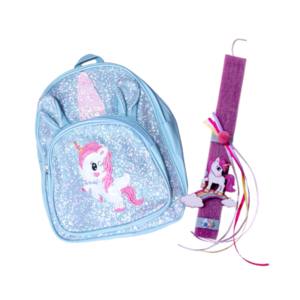 Λαμπάδα μονόκερος 30εκ με backpack θαλασσί - κορίτσι, λαμπάδες, σετ, μονόκερος, για παιδιά