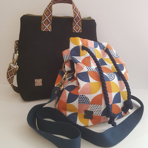 Τσάντα με επένδυση μαλακή και αφρώδης σε ύφασμα γεωμετρικού σχεδίου - ύφασμα, ώμου, χιαστί, all day, χειρός - 2