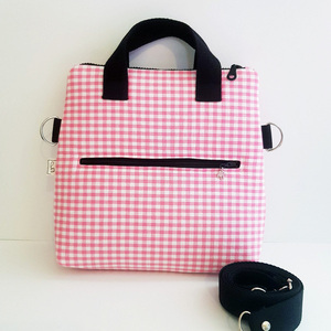 Τσάντα με επένδυση μαλακή και αφρώδης από 100% ύφασμα Vichy με μεγάλα καρό – Ροζ - ύφασμα, ώμου, χιαστί, all day, χειρός
