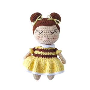 Πλεκτή κούκλα μέλισσα με κίτρινο φόρεμα - ύψος 16 εκ - λούτρινα, δώρα για μωρά, πλεχτή κούκλα