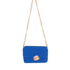 Βραδινή πλεκτή τσάντα με χρυσές λεπτομέρειες, μπλε - νήμα, clutch, ώμου, πλεκτές τσάντες, βραδινές - 4