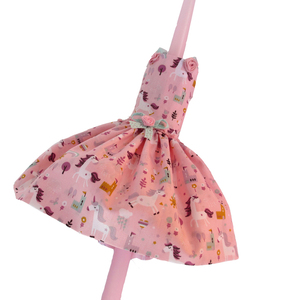 Λαμπάδα με βαμβακερό φόρεμα "Unicorn" με ροζ κερί 40cm - κορίτσι, λαμπάδες, μονόκερος, για παιδιά - 5