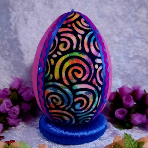 Χειροποίητο Πασχαλινό αυγό από βαμβακερό ύφασμα σε αποχρώσεις του ροζ και μαύρο. Υψος 14 cm - διακοσμητικά, πασχαλινά αυγά διακοσμητικά, πασχαλινά δώρα, διακοσμητικό πασχαλινό - 2