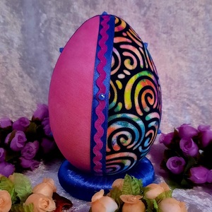 Χειροποίητο Πασχαλινό αυγό από βαμβακερό ύφασμα σε αποχρώσεις του ροζ και μαύρο. Υψος 14 cm - διακοσμητικά, πασχαλινά αυγά διακοσμητικά, πασχαλινά δώρα, διακοσμητικό πασχαλινό - 3