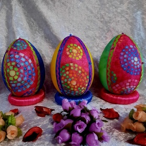Χειροποίητο Πασχαλινό αυγό από βαμβακερό ύφασμα σε αποχρώσεις του πράσινου και ροζ. Υψος 14 cm - διακοσμητικά, πασχαλινά αυγά διακοσμητικά, πασχαλινά δώρα, διακοσμητικό πασχαλινό - 4