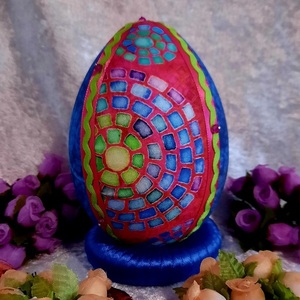 Χειροποίητο Πασχαλινό αυγό από βαμβακερό ύφασμα σε αποχρώσεις του μπλε και ροζ. Υψος 14 cm - διακοσμητικά, πασχαλινά αυγά διακοσμητικά, πασχαλινά δώρα, διακοσμητικό πασχαλινό - 2